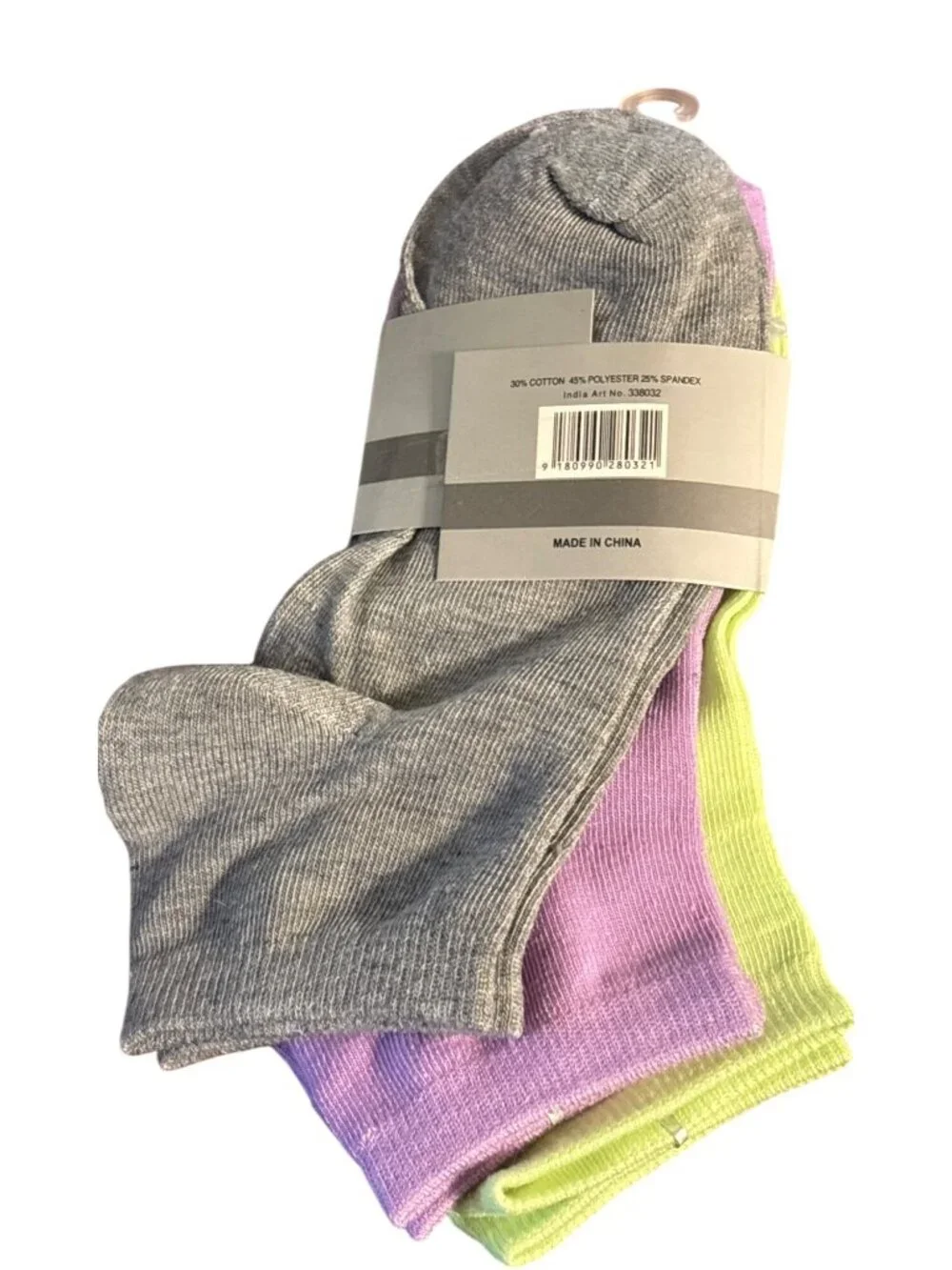 Womens Frenchic Fancy Designer Ankle Sock 9-11 Multi-Pack Gray Purple Lime Green
